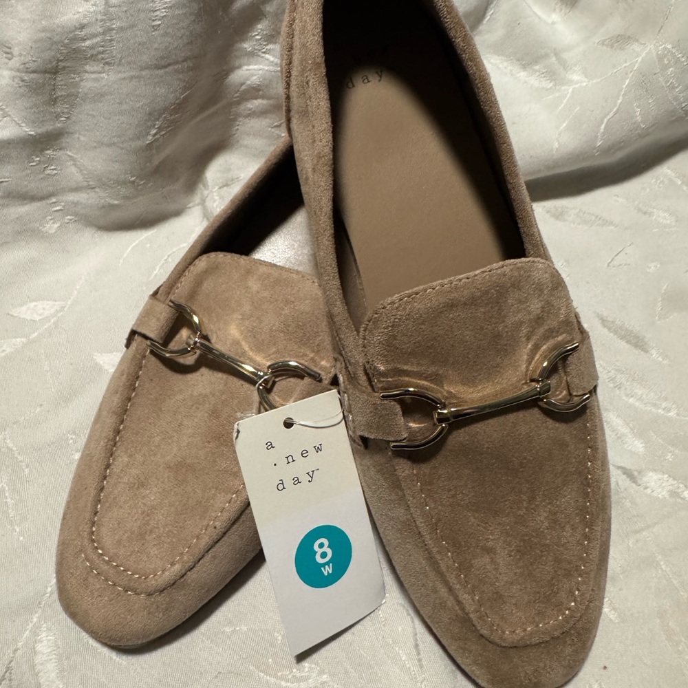 a new day | Taupe Suede Loafers with Gold Bit Hardware NWOT